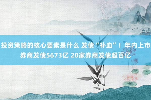 投资策略的核心要素是什么 发债“补血”！年内上市券商发债5673亿 20家券商发债超百亿