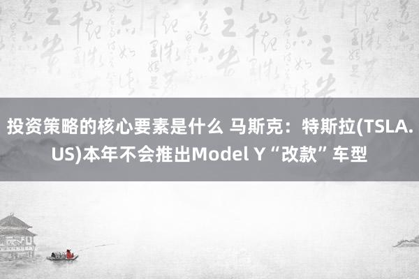 投资策略的核心要素是什么 马斯克：特斯拉(TSLA.US)本年不会推出Model Y“改款”车型