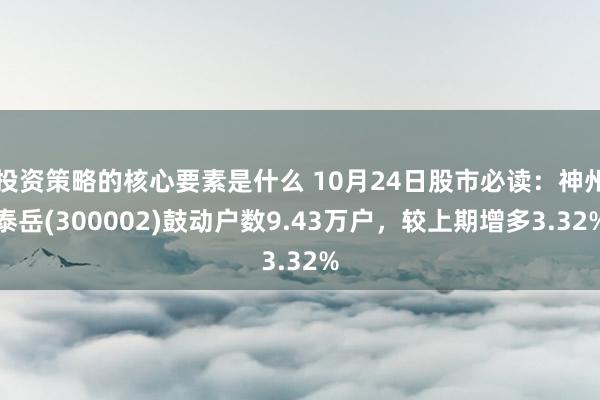 投资策略的核心要素是什么 10月24日股市必读：神州泰岳(300002)鼓动户数9.43万户，较上期增多3.32%