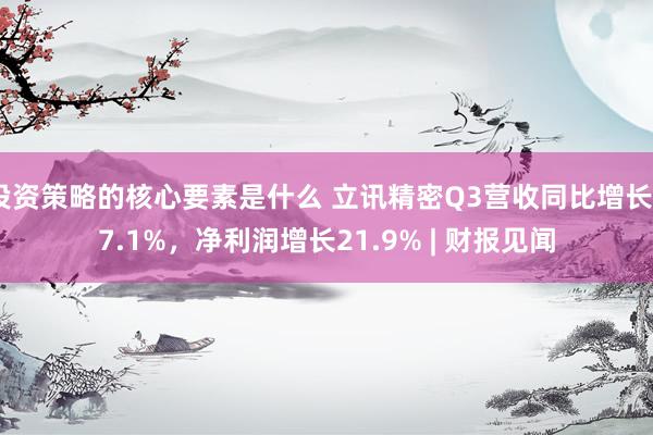 投资策略的核心要素是什么 立讯精密Q3营收同比增长27.1%，净利润增长21.9% | 财报见闻