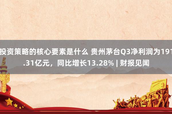 投资策略的核心要素是什么 贵州茅台Q3净利润为191.31亿元，同比增长13.28% | 财报见闻