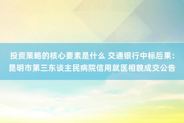 投资策略的核心要素是什么 交通银行中标后果：昆明市第三东谈主民病院信用就医相貌成交公告