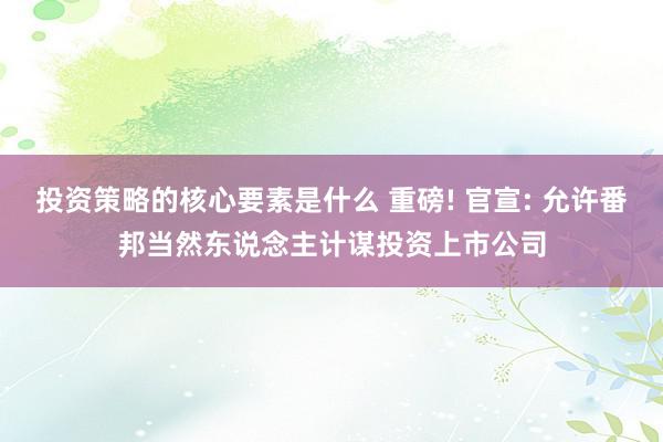 投资策略的核心要素是什么 重磅! 官宣: 允许番邦当然东说念主计谋投资上市公司