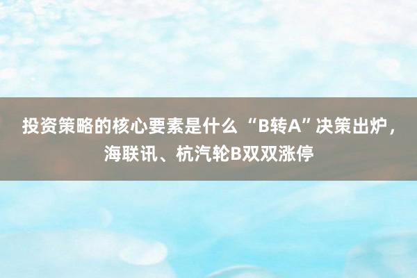 投资策略的核心要素是什么 “B转A”决策出炉，海联讯、杭汽轮B双双涨停