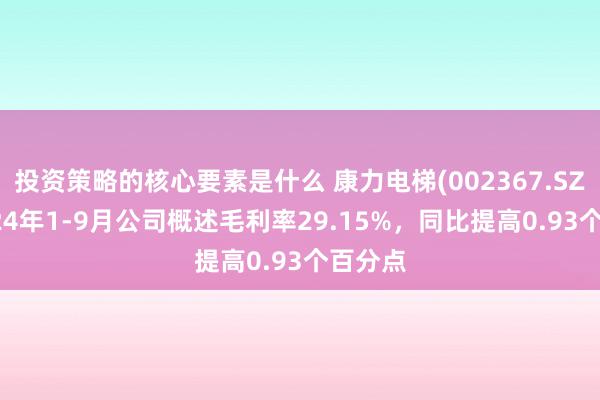 投资策略的核心要素是什么 康力电梯(002367.SZ)：2024年1-9月公司概述毛利率29.15%，同比提高0.93个百分点