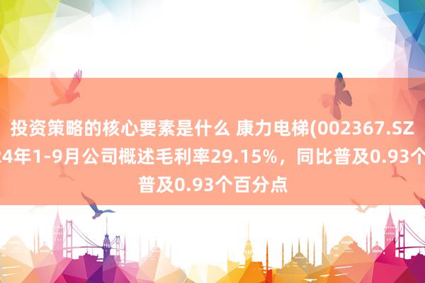 投资策略的核心要素是什么 康力电梯(002367.SZ)：2024年1-9月公司概述毛利率29.15%，同比普及0.93个百分点