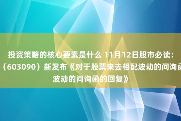 投资策略的核心要素是什么 11月12日股市必读：宏盛股份（603090）新发布《对于股票来去相配波动的问询函的回复》