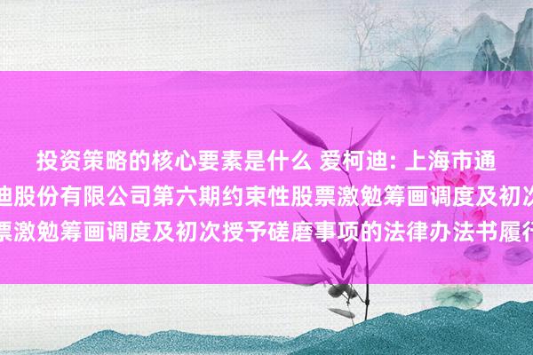 投资策略的核心要素是什么 爱柯迪: 上海市通力讼师事务所对于爱柯迪股份有限公司第六期约束性股票激勉筹画调度及初次授予磋磨事项的法律办法书履行提要