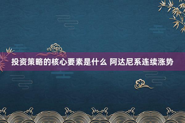 投资策略的核心要素是什么 阿达尼系连续涨势