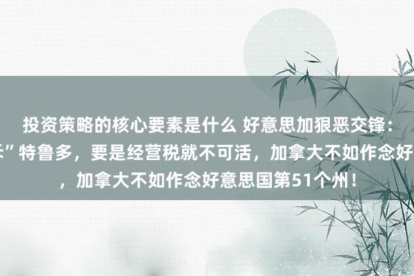 投资策略的核心要素是什么 好意思加狠恶交锋：特朗普被曝“面斥”特鲁多，要是经营税就不可活，加拿大不如作念好意思国第51个州！