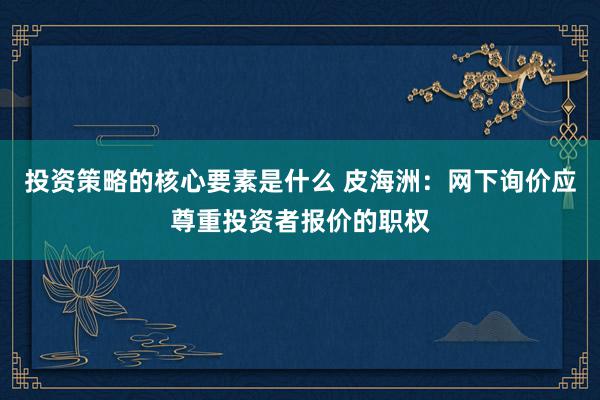 投资策略的核心要素是什么 皮海洲：网下询价应尊重投资者报价的职权