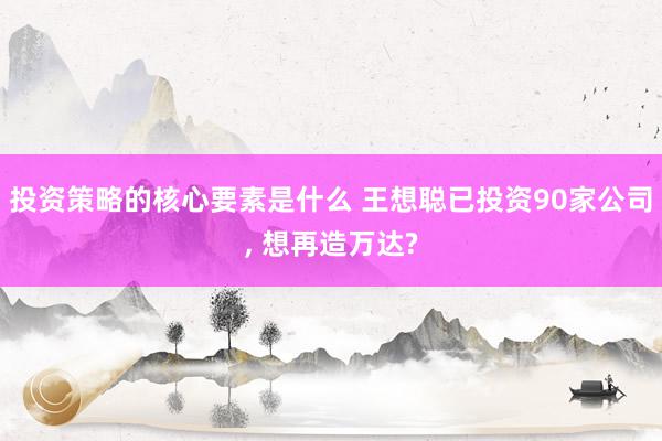 投资策略的核心要素是什么 王想聪已投资90家公司, 想再造万达?