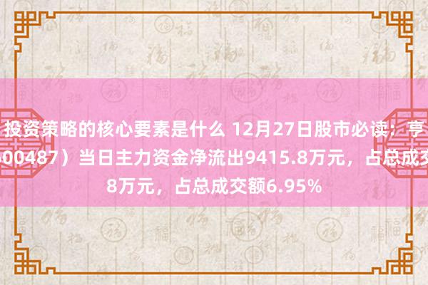 投资策略的核心要素是什么 12月27日股市必读：亨通光电（600487）当日主力资金净流出9415.8万元，占总成交额6.95%