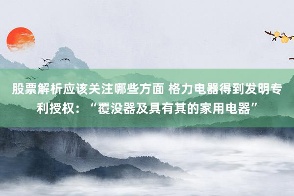 股票解析应该关注哪些方面 格力电器得到发明专利授权：“覆没器及具有其的家用电器”