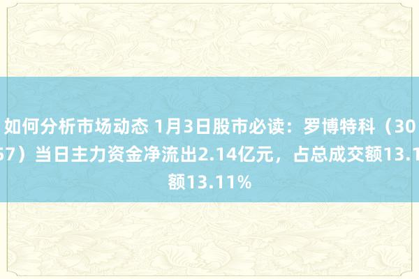 如何分析市场动态 1月3日股市必读：罗博特科（300757）当日主力资金净流出2.14亿元，占总成交额13.11%