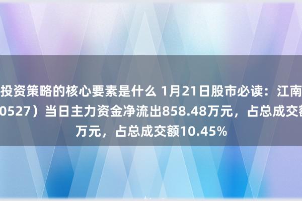 投资策略的核心要素是什么 1月21日股市必读：江南高纤（600527）当日主力资金净流出858.48万元，占总成交额10.45%