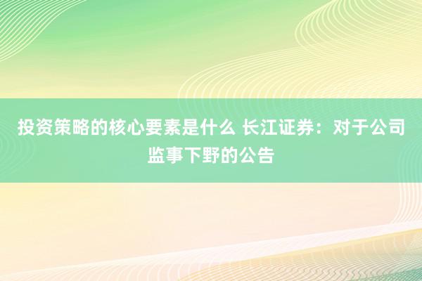 投资策略的核心要素是什么 长江证券：对于公司监事下野的公告