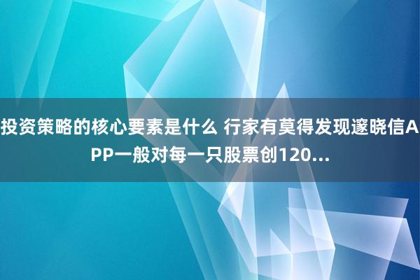 投资策略的核心要素是什么 行家有莫得发现邃晓信APP一般对每一只股票创120...