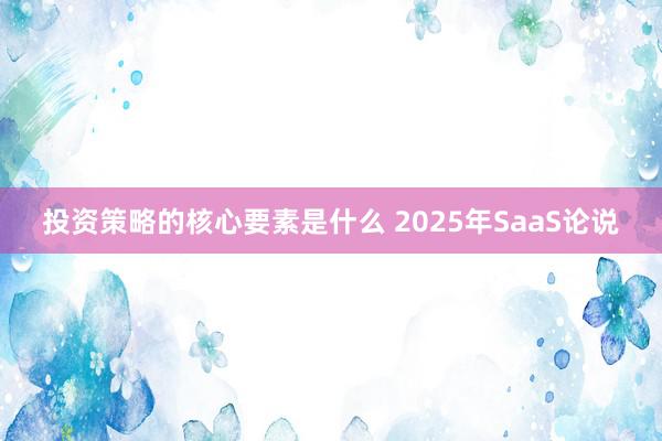 投资策略的核心要素是什么 2025年SaaS论说