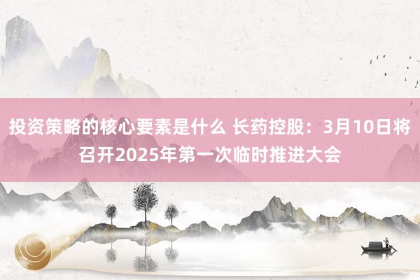 投资策略的核心要素是什么 长药控股：3月10日将召开2025年第一次临时推进大会