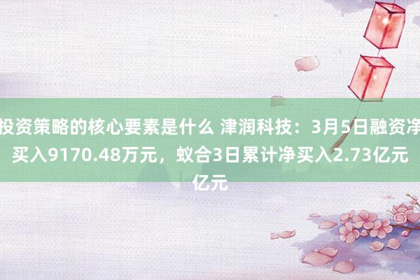 投资策略的核心要素是什么 津润科技：3月5日融资净买入9170.48万元，蚁合3日累计净买入2.73亿元