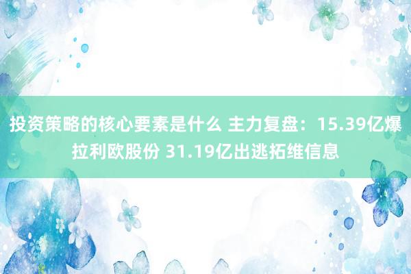 投资策略的核心要素是什么 主力复盘：15.39亿爆拉利欧股份 31.19亿出逃拓维信息