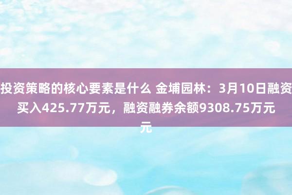 投资策略的核心要素是什么 金埔园林：3月10日融资买入425.77万元，融资融券余额9308.75万元